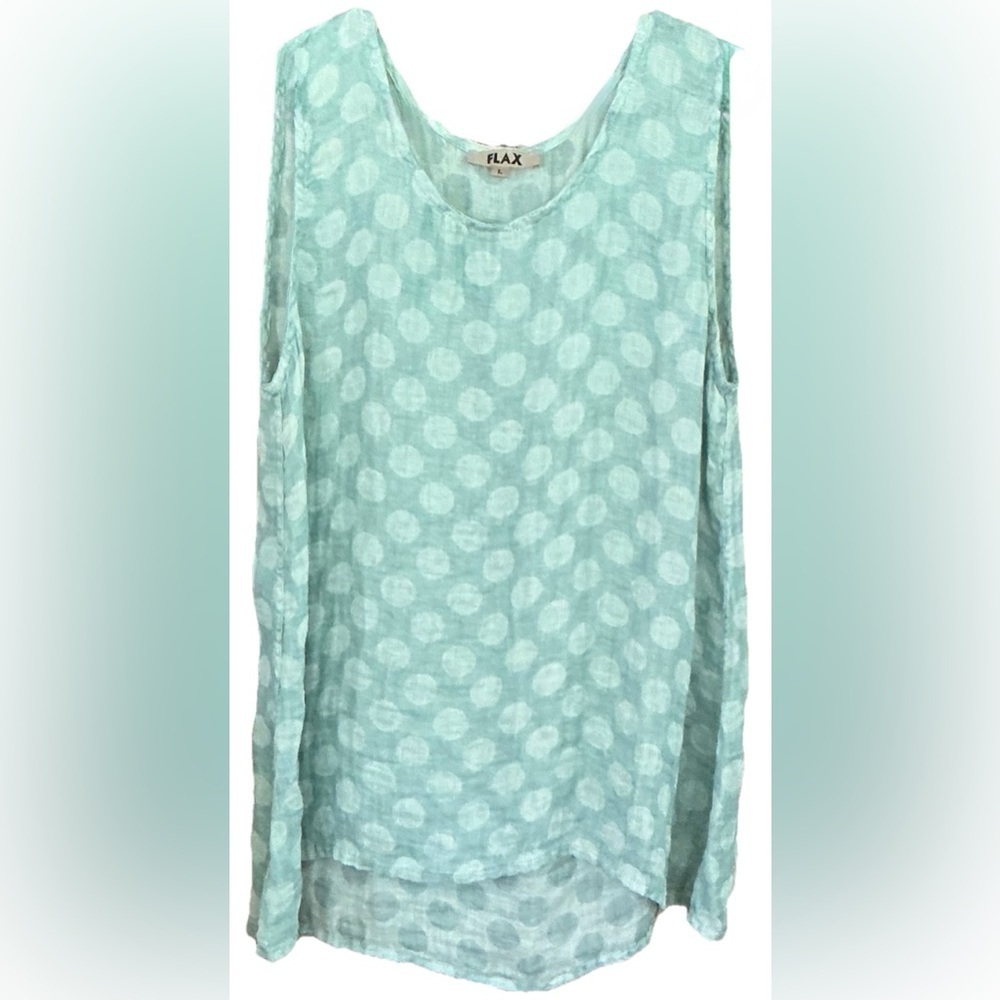 FLAX Jeanne Engelhart Linen Polka Dot Lagenlook Tunic Tank Top Aquamarine L - Picture 2 of 8